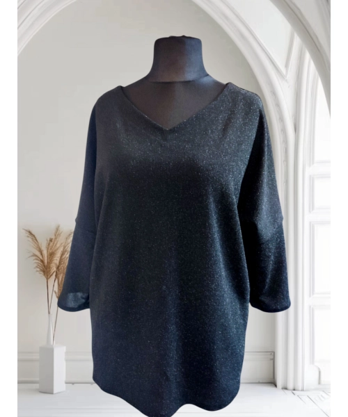 Wieczorowa tunika błyszcząca brokatem czarna - luźny fason